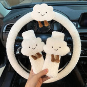 3 bucăți drăguț capac pentru volan de mașină husă scurtă de pluș pentru volan husă universală anti-alunecare, care absoarbe transpirația