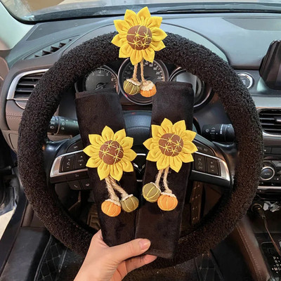 3 bucăți drăguț capac pentru volan de mașină husă scurtă de pluș pentru volan husă universală anti-alunecare, care absoarbe transpirația