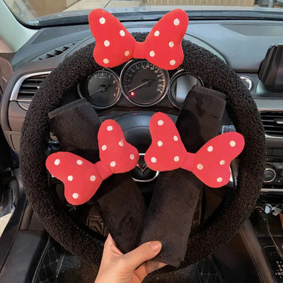 3 bucăți drăguț capac pentru volan de mașină husă scurtă de pluș pentru volan husă universală anti-alunecare, care absoarbe transpirația