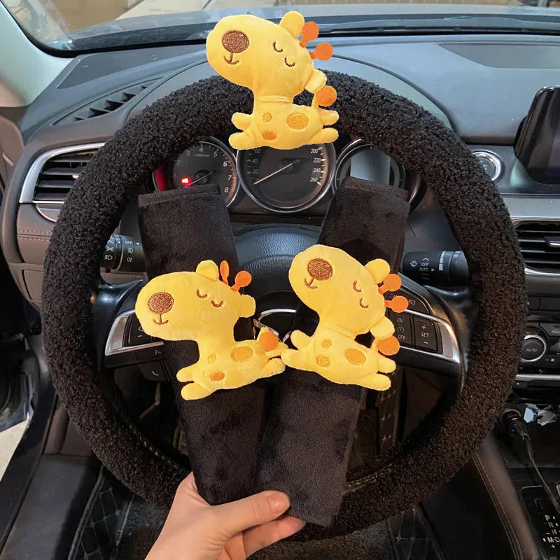 3 bucăți drăguț capac pentru volan de mașină husă scurtă de pluș pentru volan husă universală anti-alunecare, care absoarbe transpirația