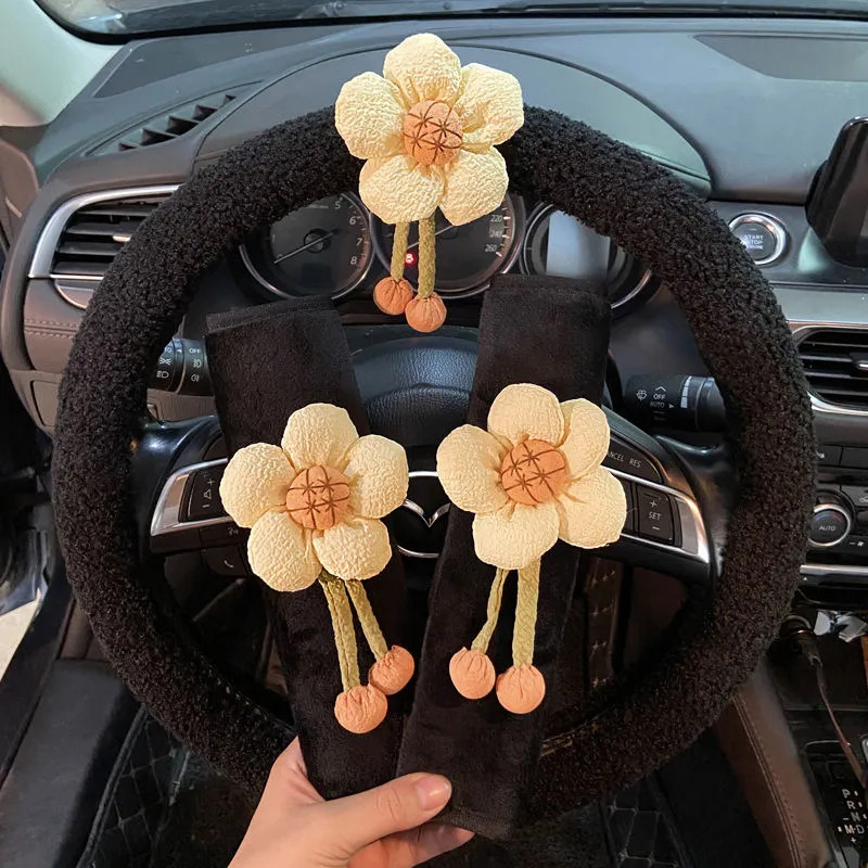 3 bucăți drăguț capac pentru volan de mașină husă scurtă de pluș pentru volan husă universală anti-alunecare, care absoarbe transpirația