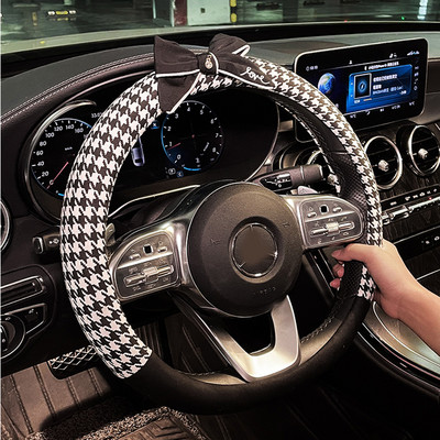 Clasic Plaid Bowknot Husă universală pentru volan de mașină Decro Auto Pad centură de siguranță pentru femei Bow Series Accesorii pentru interiorul mașinii