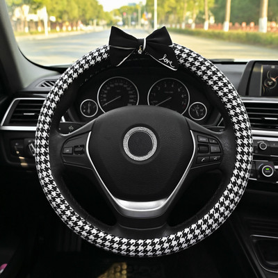 Clasic Plaid Bowknot Husă universală pentru volan de mașină Decro Auto Pad centură de siguranță pentru femei Bow Series Accesorii pentru interiorul mașinii