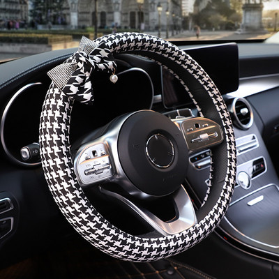 Clasic Plaid Bowknot Husă universală pentru volan de mașină Decro Auto Pad centură de siguranță pentru femei Bow Series Accesorii pentru interiorul mașinii