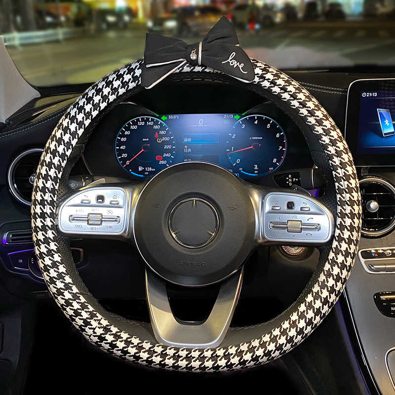 Clasic Plaid Bowknot Husă universală pentru volan de mașină Decro Auto Pad centură de siguranță pentru femei Bow Series Accesorii pentru interiorul mașinii