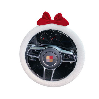 Cartoon Bowknot Κάλυμμα τιμονιού αυτοκινήτου Winter Cartoon χαριτωμένο θηλυκό 38cm Universal βελούδινο κάλυμμα λαβής τιμονιού αυτοκινήτου