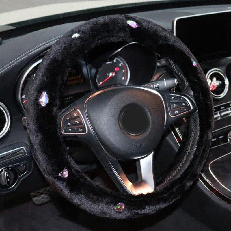 Husă pentru volan de mașină din pluș pufos cu strasuri universale cu diamant Bling Bling Accesorii pentru volan
