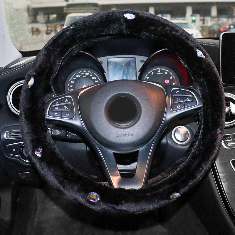 Husă pentru volan de mașină din pluș pufos cu strasuri universale cu diamant Bling Bling Accesorii pentru volan