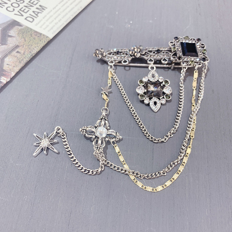 Broșă cu pandantiv cu ciucuri întunecate pentru bărbați și femei, broșe vintage cu strasuri, baroce, punk, stați, gotice, Harajuku, bijuterii de stradă