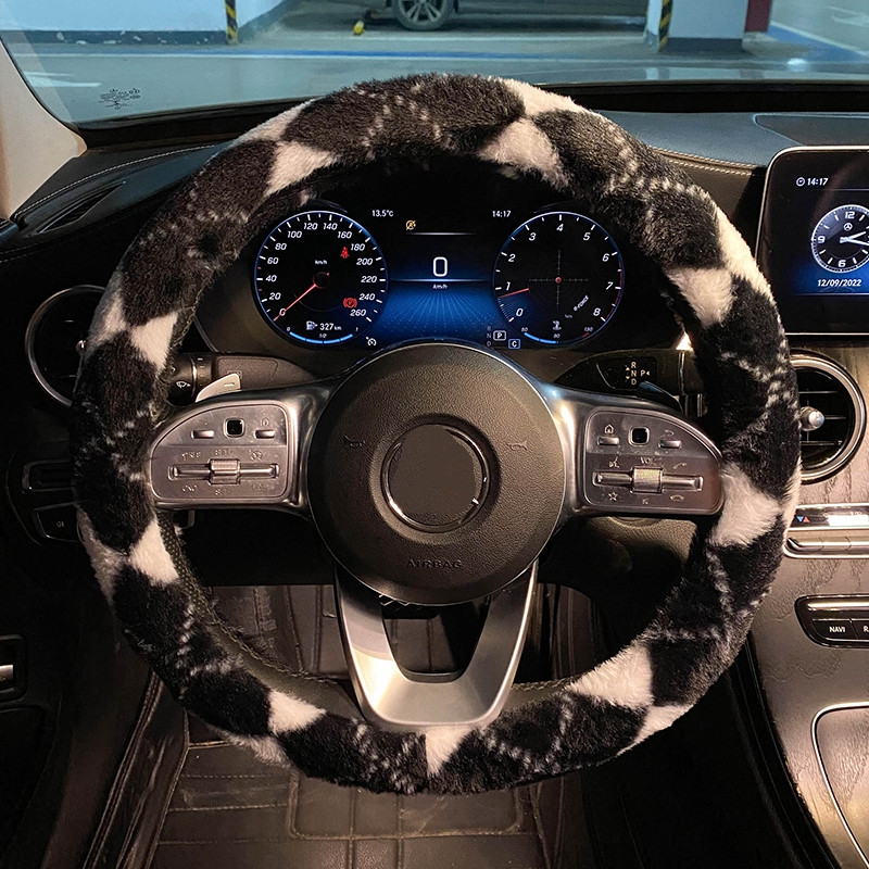 Noul 2023, la modă, de pluș, cald, romb, confortabil, anti-alunecare, husă de protecție pentru volan, capac pentru mâner