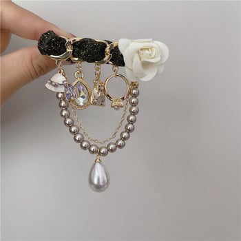 Brand Design Καρφίτσες Vintage Camellia Luxury Pearl Flower Καρφίτσα Αλυσίδα καρφίτσες Γυναικείες καρφίτσες Κρυστάλλινα αξεσουάρ για κοσμήματα