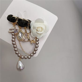 Brand Design Καρφίτσες Vintage Camellia Luxury Pearl Flower Καρφίτσα Αλυσίδα καρφίτσες Γυναικείες καρφίτσες Κρυστάλλινα αξεσουάρ για κοσμήματα