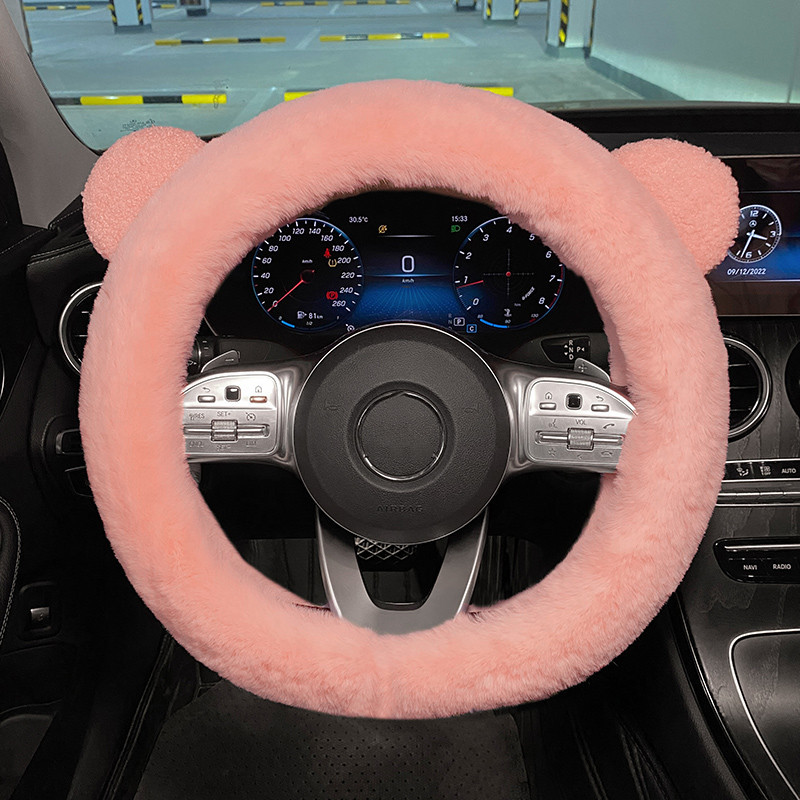 Noua iarnă de desene animate ureche lungă de pluș moale și confortabil universal de protecție anti-alunecare bară pentru mânerul mașinii capac pentru volan