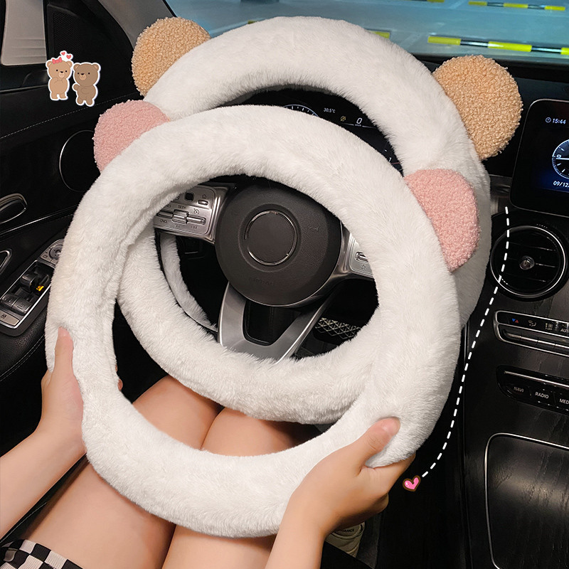 Noua iarnă de desene animate ureche lungă de pluș moale și confortabil universal de protecție anti-alunecare bară pentru mânerul mașinii capac pentru volan