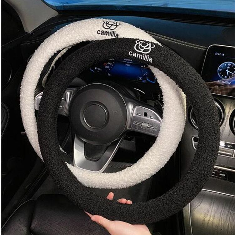 Nouă lână de miel pentru femei de iarnă de pluș patru anotimpuri de protecție anti-alunecare din desene animate husă pentru volan de mașină capac pentru ghidon