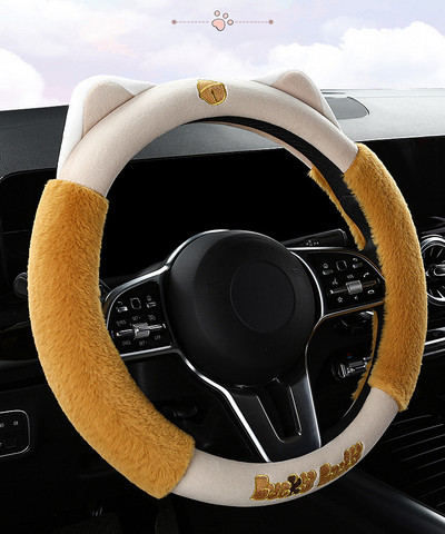 Husa Volan Mașină 38 Cm Drăguț Iarnă Pluș Mâner Cald Huse Desene Animat Dulce Pisica Pentru Bmw Audi Kia Honda Mazda LADA
