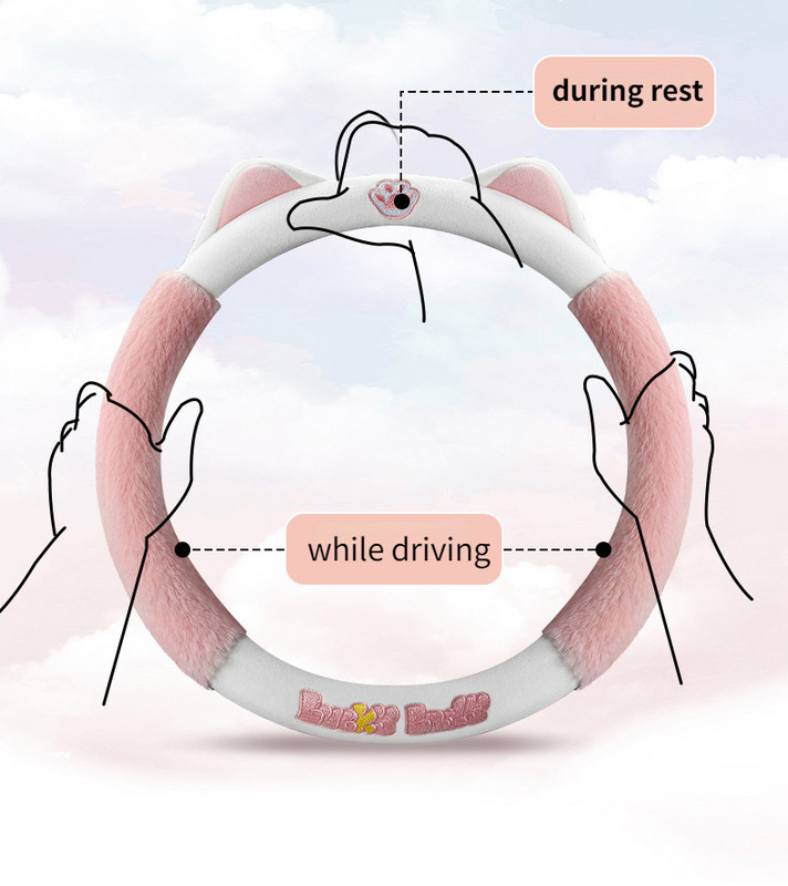 Husa Volan Mașină 38 Cm Drăguț Iarnă Pluș Mâner Cald Huse Desene Animat Dulce Pisica Pentru Bmw Audi Kia Honda Mazda LADA