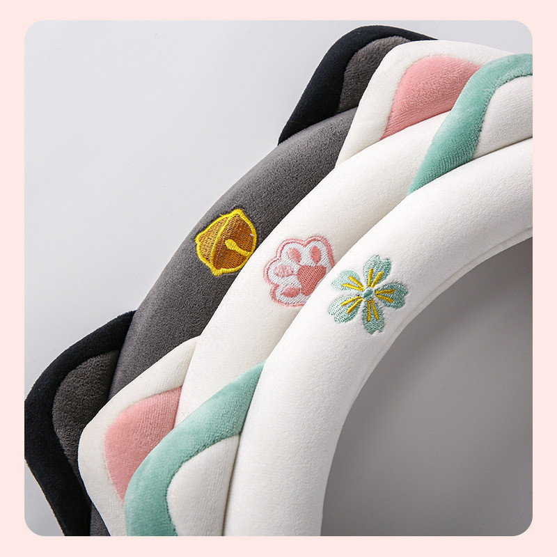 Husa Volan Mașină 38 Cm Drăguț Iarnă Pluș Mâner Cald Huse Desene Animat Dulce Pisica Pentru Bmw Audi Kia Honda Mazda LADA