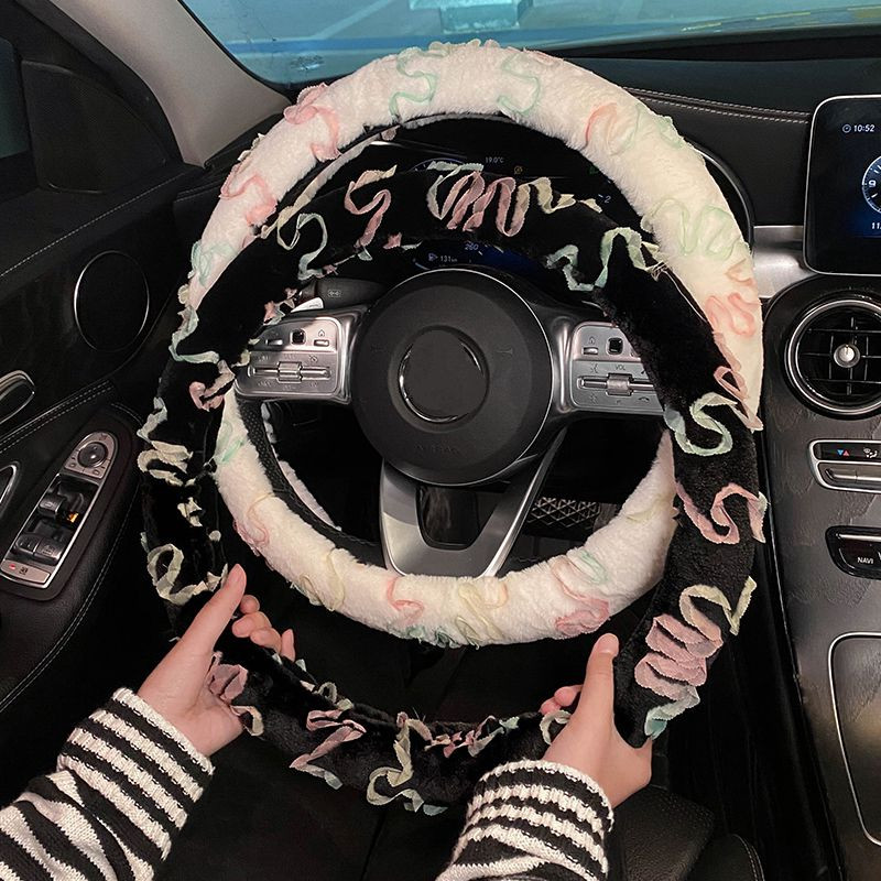 Nou Creativ Scurt Plush Iarnă Floare Dantela Anti-alunecare Drăguț Moda Volan Mașină Husa Ghidon