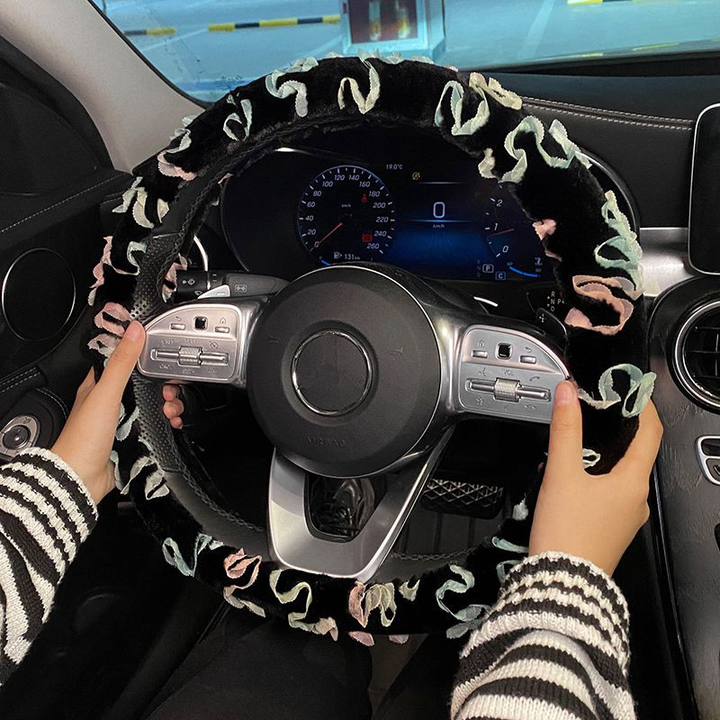 Nou Creativ Scurt Plush Iarnă Floare Dantela Anti-alunecare Drăguț Moda Volan Mașină Husa Ghidon