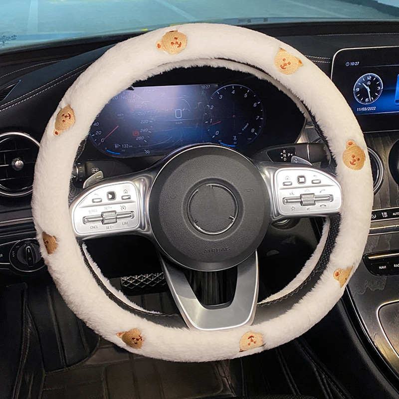 Nou CreativePlush Iarna Desene Animat Urs Floare Anti-alunecare Drăguț Moda Volan Mașină Husa Ghidon