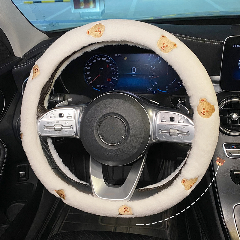 Nou CreativePlush Iarna Desene Animat Urs Floare Anti-alunecare Drăguț Moda Volan Mașină Husa Ghidon