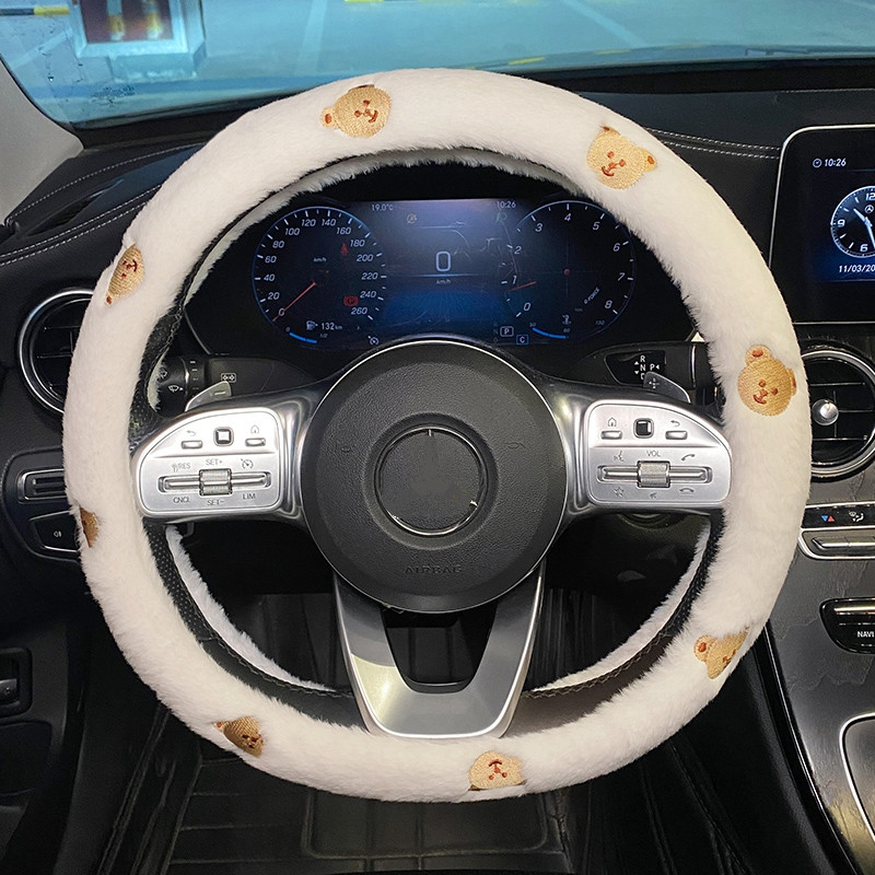 Nou CreativePlush Iarna Desene Animat Urs Floare Anti-alunecare Drăguț Moda Volan Mașină Husa Ghidon