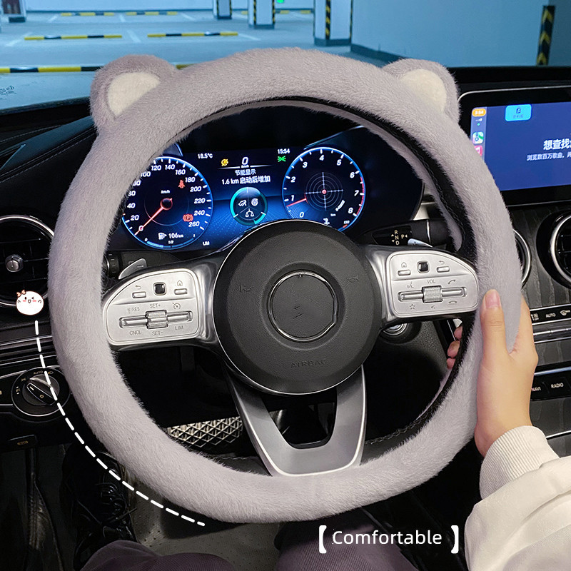 Colorat nou de pluș iarna toamnă confortabil moale anti-alunecare de protecție de desene animate drăguț ureche mașină volan capac ghidon
