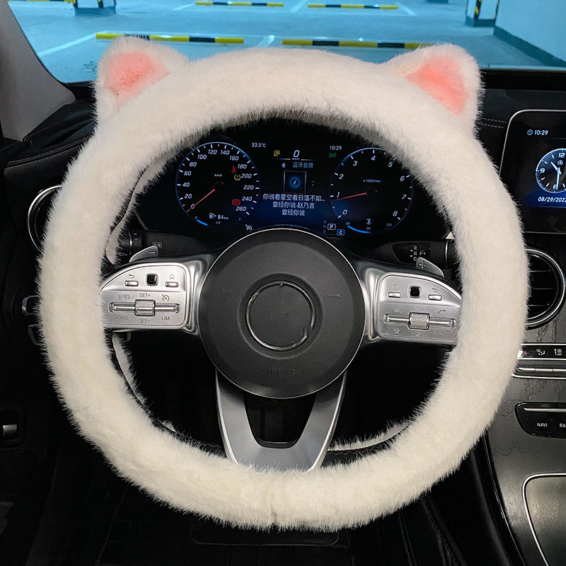 Colorat nou de pluș iarna toamnă confortabil moale anti-alunecare de protecție de desene animate drăguț ureche mașină volan capac ghidon