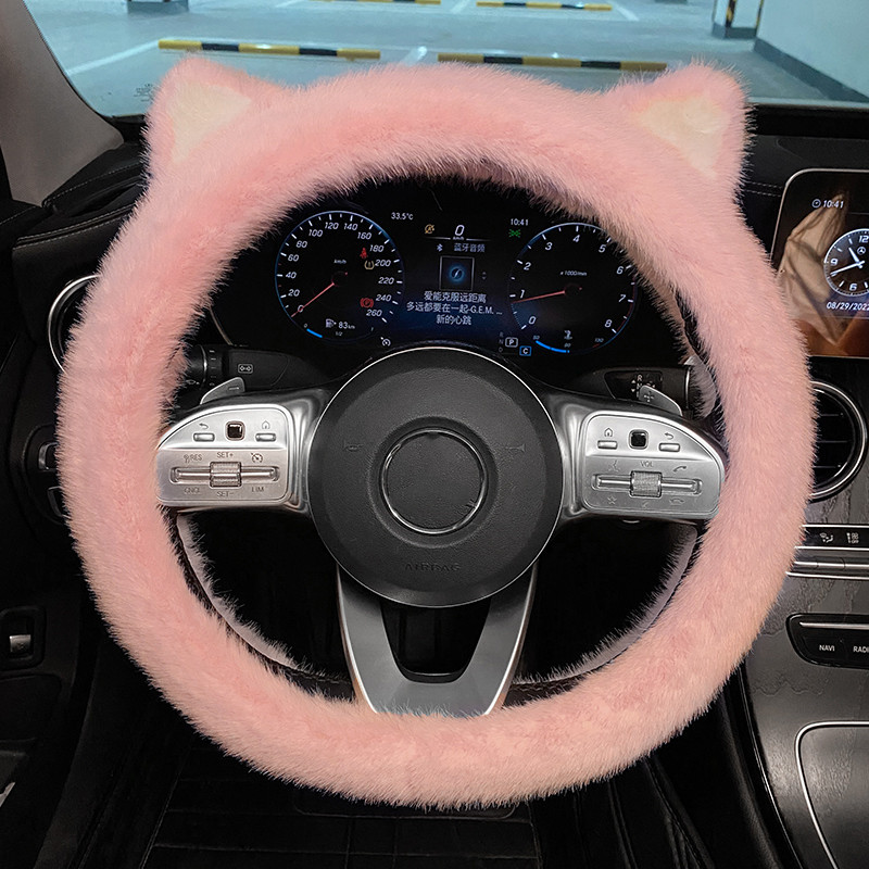 Colorat nou de pluș iarna toamnă confortabil moale anti-alunecare de protecție de desene animate drăguț ureche mașină volan capac ghidon