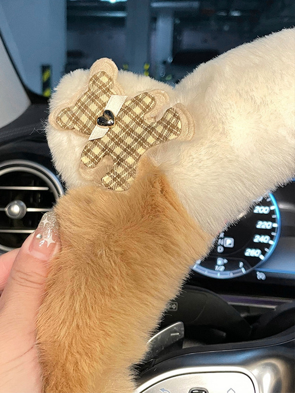 High-end iarnă de pluș femei universal rotund desene animate ureche drăguț mașină husa volan capac mâner