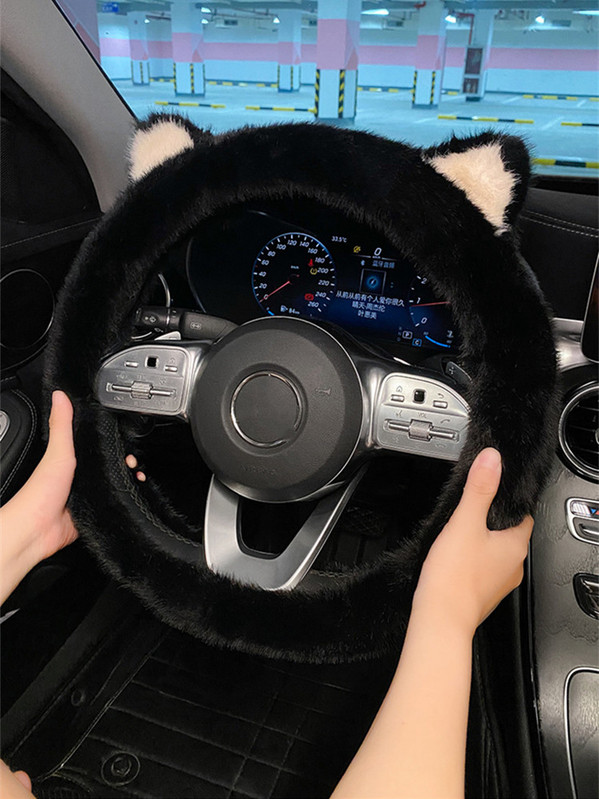 2022, nou, ureche de pisică de desene animate, pluș lung pentru femei, iarnă, anti-alunecare, drăguț, universal, de protecție pentru mânerul mașinii, capac pentru volan