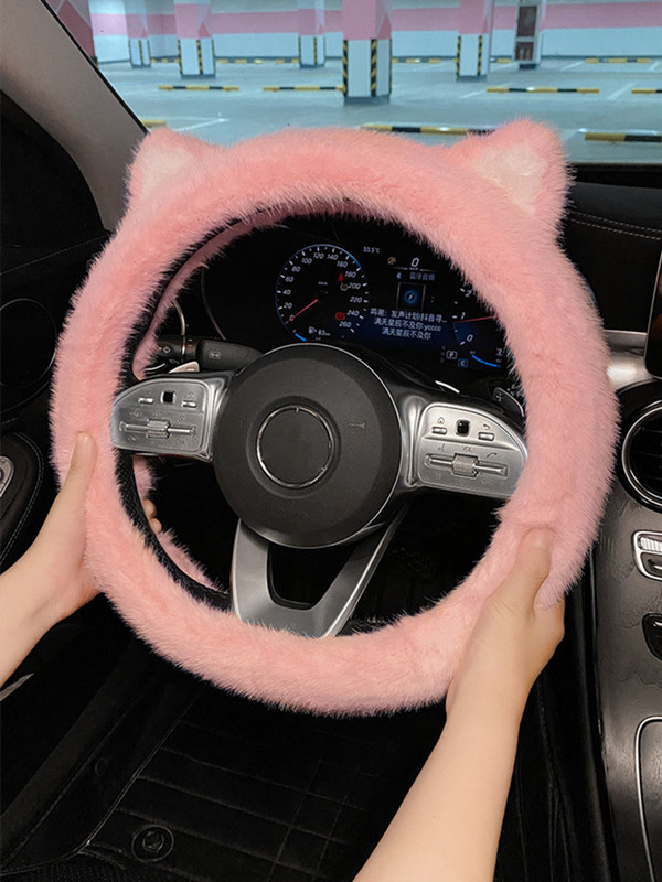 2022, nou, ureche de pisică de desene animate, pluș lung pentru femei, iarnă, anti-alunecare, drăguț, universal, de protecție pentru mânerul mașinii, capac pentru volan