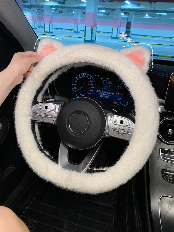 2022, nou, ureche de pisică de desene animate, pluș lung pentru femei, iarnă, anti-alunecare, drăguț, universal, de protecție pentru mânerul mașinii, capac pentru volan