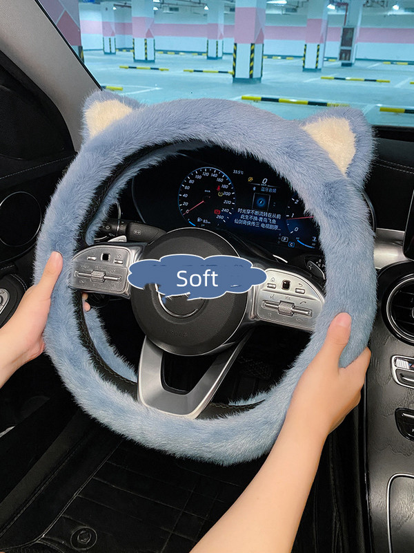 2022, nou, ureche de pisică de desene animate, pluș lung pentru femei, iarnă, anti-alunecare, drăguț, universal, de protecție pentru mânerul mașinii, capac pentru volan