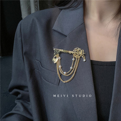 Broșă gotică de lux cu ciucuri pentru bărbați, femei, imitație de perle, broșe vintage cu strasuri, Punk Stay Harajuku, bijuterii