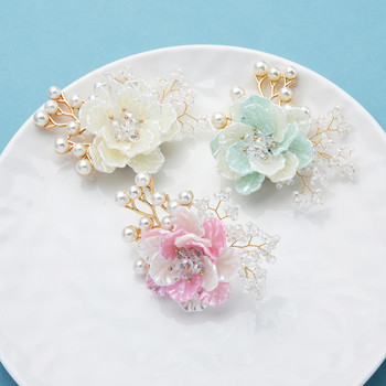 Wuli&baby Χειροποίητες κρυστάλλινες καρφίτσες λουλουδιών για γυναίκες Σχεδιαστής 3χρωμη Pearl New Beauty Flower Party Καρφίτσες γραφείου Δώρα