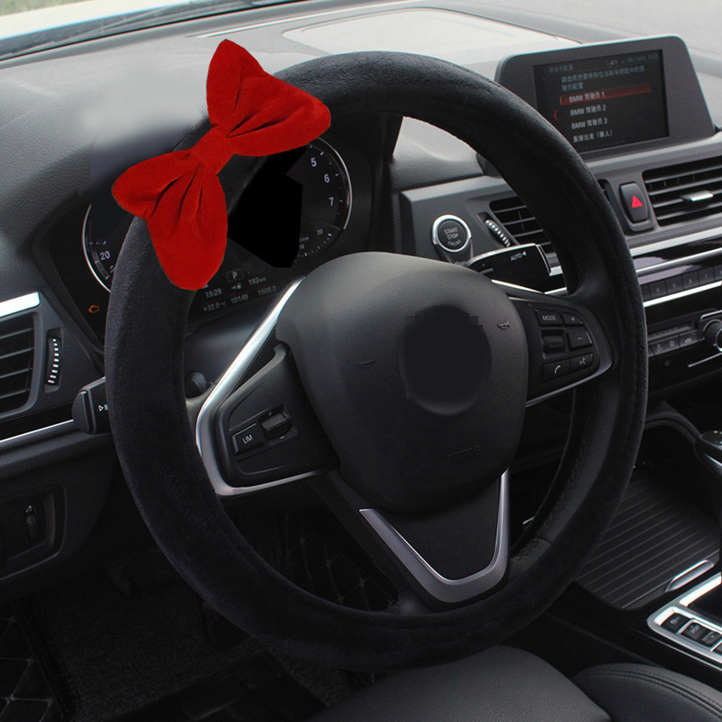 Catifea, retro, fundă roșie, husă universală pentru volan de mașină, pufos de iarnă, imitație de lână de miel, roată de vehicul, 15 inci