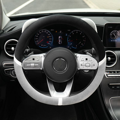 Desen animat nou, drăguț de iarnă, pluș, cald, anti-alunecare, ureche de urs, creativ, husă pentru volan de mașină.