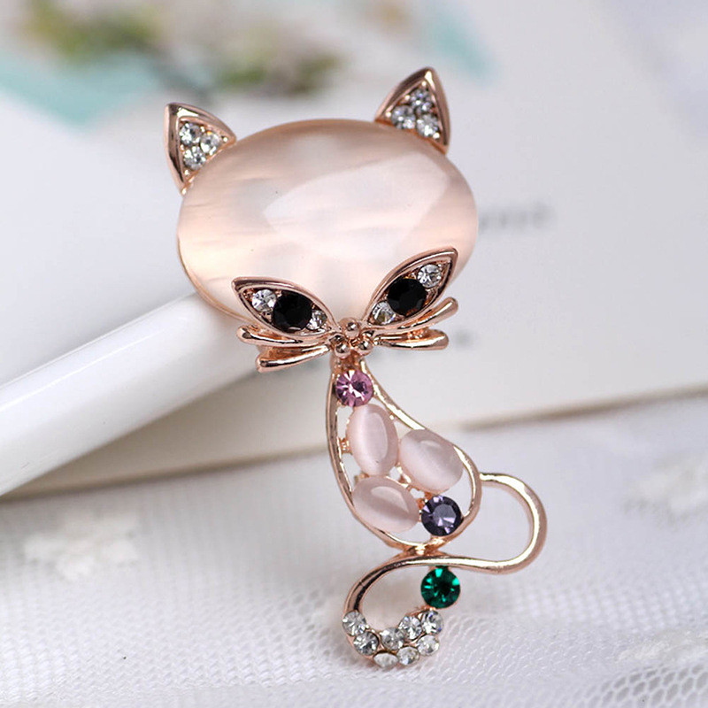 Broșe cu design de pisică de cristal vintage, broșă de modă drăguț cu strasuri de animale, opal, bijuterii pentru femei, accesorii pentru îmbrăcăminte, cadou de petrecere