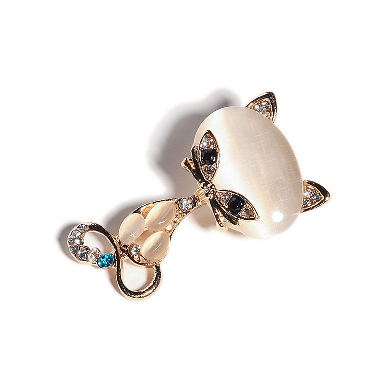 Broșe cu design de pisică de cristal vintage, broșă de modă drăguț cu strasuri de animale, opal, bijuterii pentru femei, accesorii pentru îmbrăcăminte, cadou de petrecere