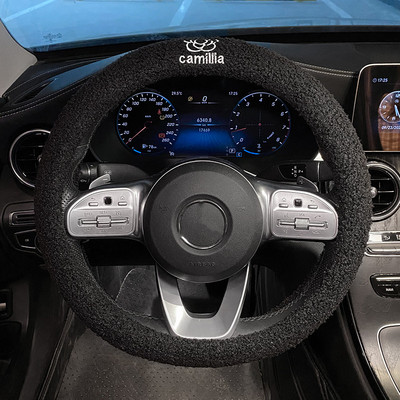 Naujas ėriuko vilnos moteriškas žieminis pliušas Four Seasons universalus neslystantis animacinis automobilio vairo dangtelis