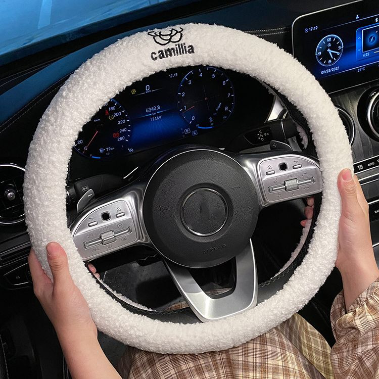 Naujas ėriuko vilnos moteriškas žieminis pliušas Four Seasons universalus neslystantis animacinis automobilio vairo dangtelis
