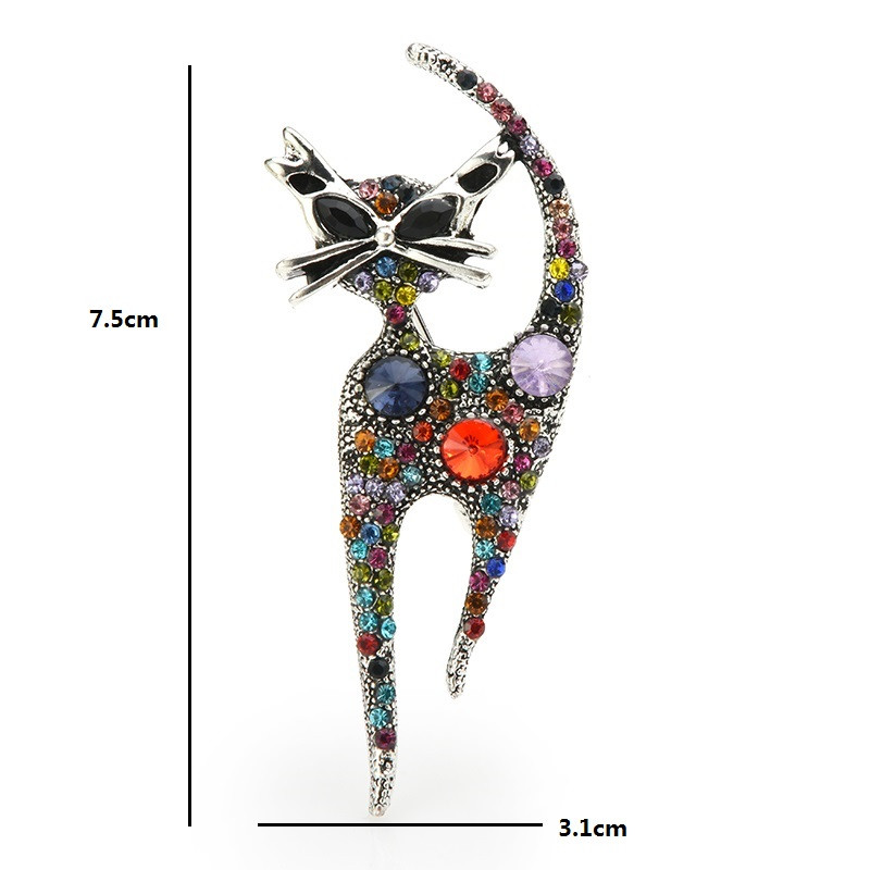 2021 noi broșe de pisică vintage cu strass pentru femei, metal, multicolore, pisică, animal, ocazional, pentru petrecere, ace, cadouri