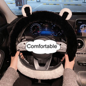 Nou 2023, la modă, de pluș, cald, de desene animate, ureche, confortabilă, anti-alunecare, husă de protecție pentru volan de mașină.