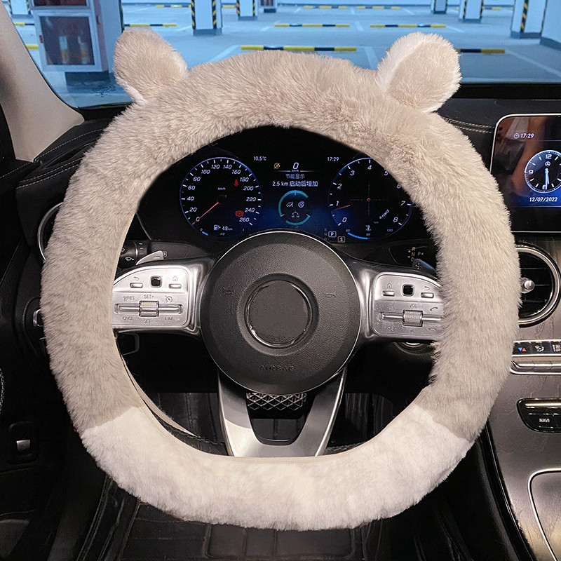 Nou 2023, la modă, de pluș, cald, de desene animate, ureche, confortabilă, anti-alunecare, husă de protecție pentru volan de mașină.