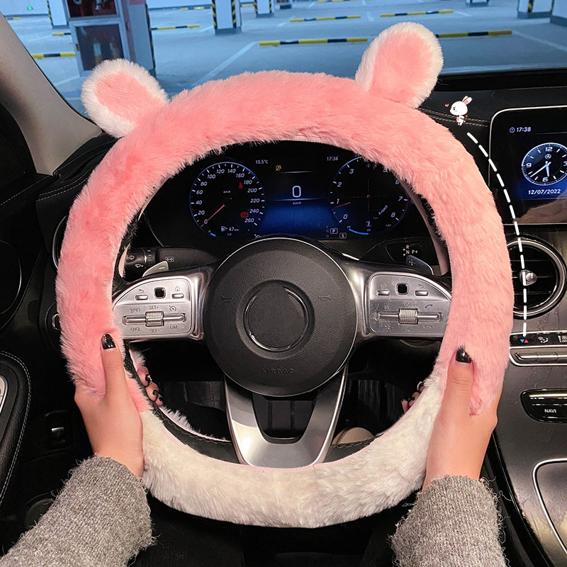 Nou 2023, la modă, de pluș, cald, de desene animate, ureche, confortabilă, anti-alunecare, husă de protecție pentru volan de mașină.