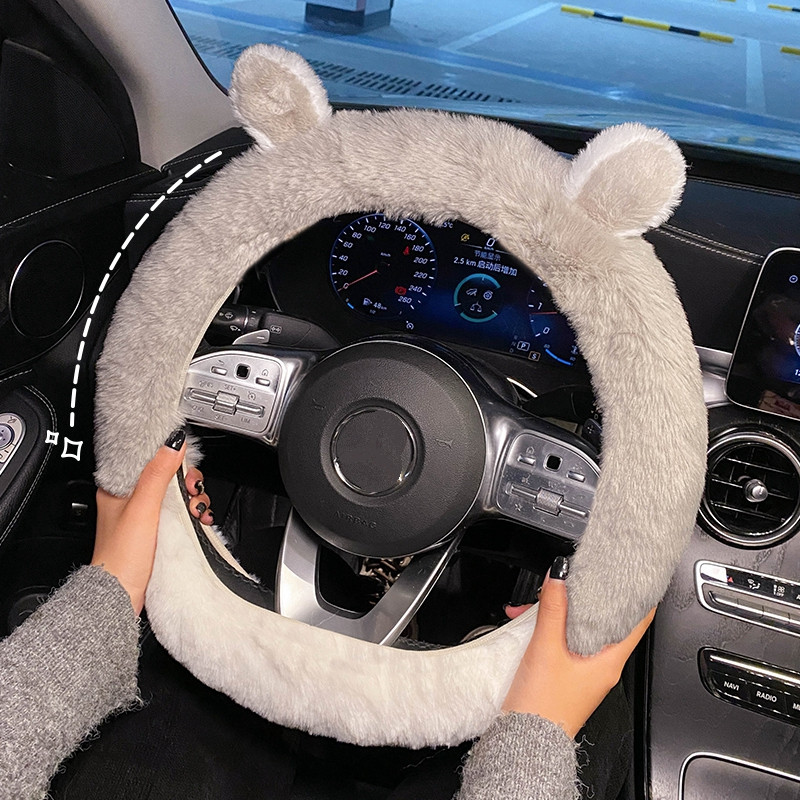 Nou 2023, la modă, de pluș, cald, de desene animate, ureche, confortabilă, anti-alunecare, husă de protecție pentru volan de mașină.