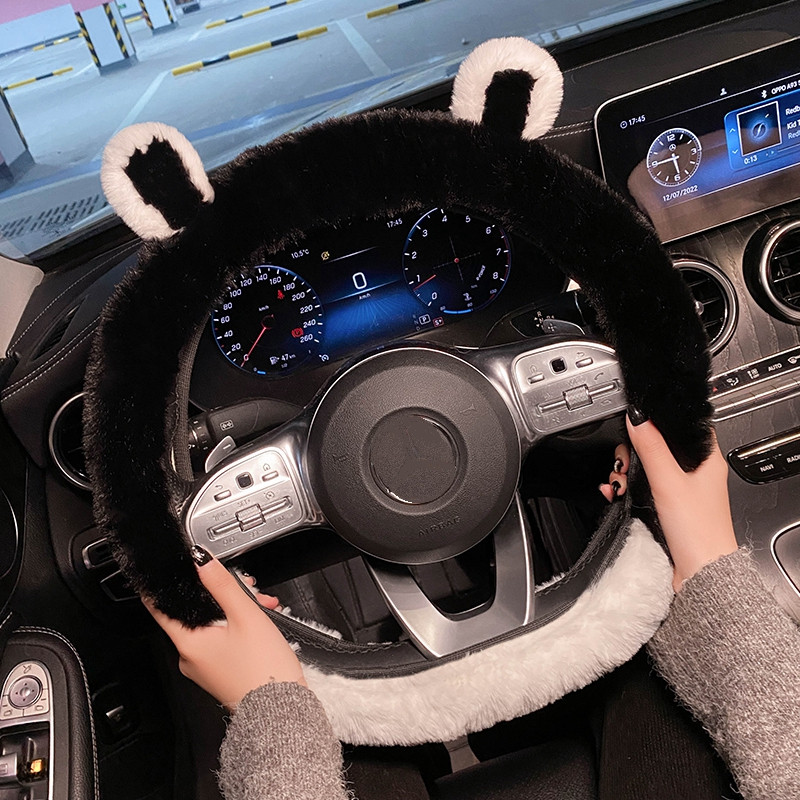Nou 2023, la modă, de pluș, cald, de desene animate, ureche, confortabilă, anti-alunecare, husă de protecție pentru volan de mașină.