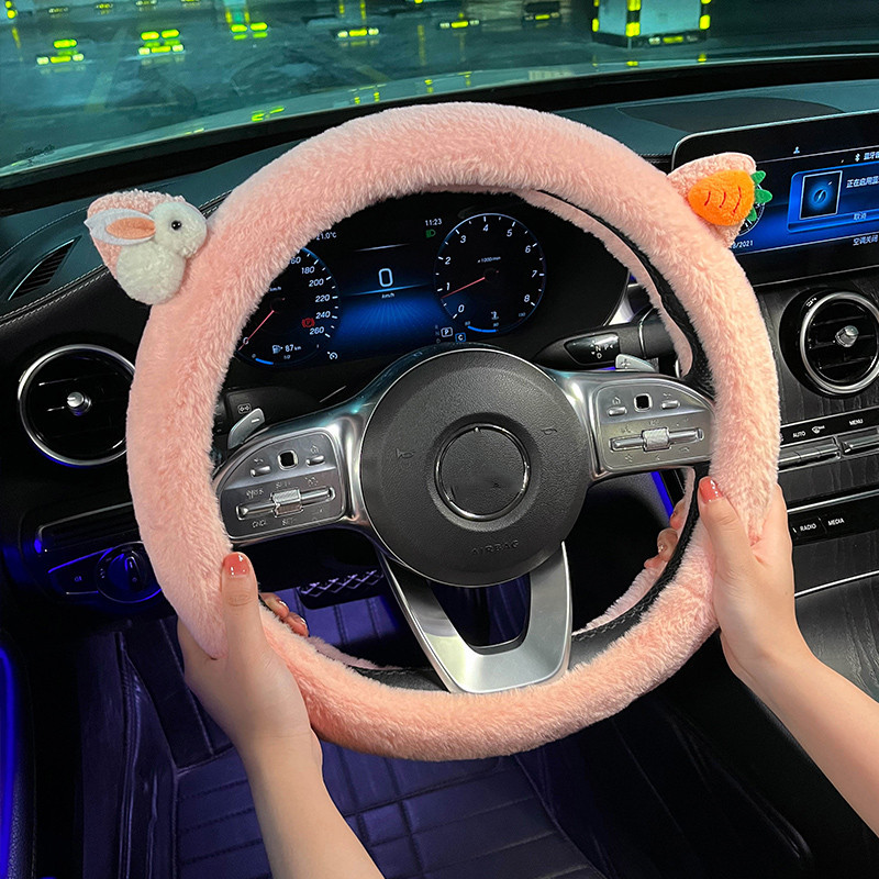 Nou Iarnă Cald Moale Pluș Desene Animat Morcov Iepure Ornamente Interioare Mașină Husa Volan Mașină